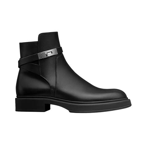 HERMES Calfskin Veo Ankle Boots 37.5 Black 